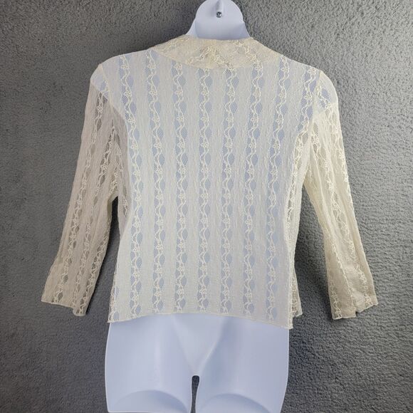 J Jill Ivory Stretch Lace Open Cardigan Large Romantic Fairycore Boho Sheer Y2K - Picture 3 of 12
